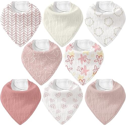 CIVARUA KIDS Muslin Baby Bibs 8 Pack, Baby Bandana Drool Bib for Drooling and Teething, Cotton Soft Absorbent for Girls Boys Spring Impression