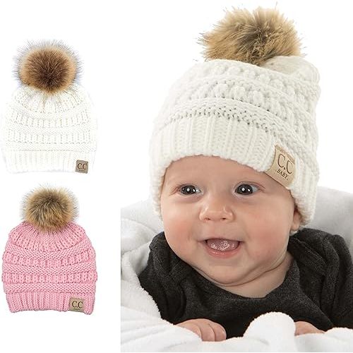 Funky Junque Exclusives Baby Infant Beanie Knit Warm Winter Pom Pom Skull Cap Hat