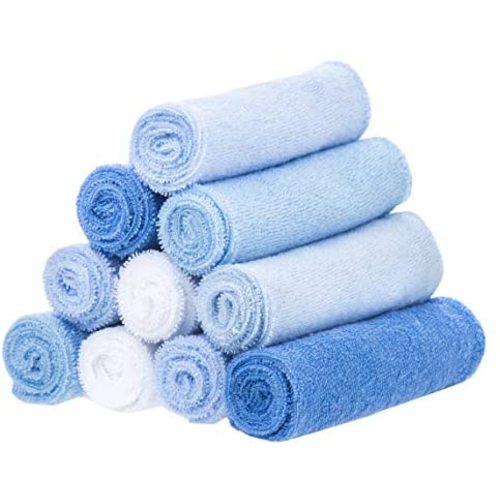 Spasilk Washcloth Wipes Set for Newborn Boys and Girls, Soft Terry Washcloth Set, Pack of 10, Blue