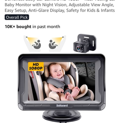 DoHonest Baby Car Camera HD 1080P - Rear-Facing Car Baby Monitor with Night Vision, Adjustable View Angle, Easy Setup, Anti-Glare Display, Safety for Kids & Infants