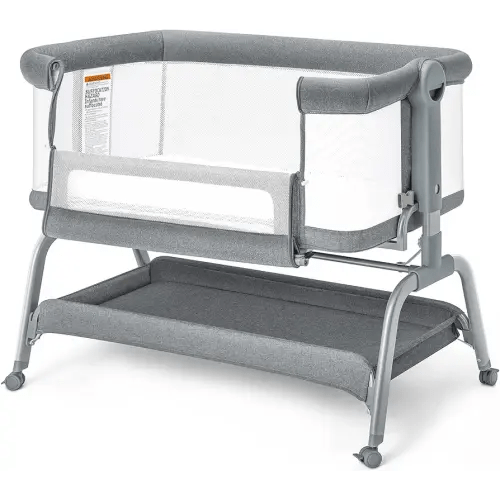 BabyBond Baby Bassinet, 3 in 1 Bassinet Bedside Sleeper with Washable Soft Mattress and Sheet, 6 Height Adjustable Bedside Crib, 4-Sided Mesh Bedside Bassinet for Baby