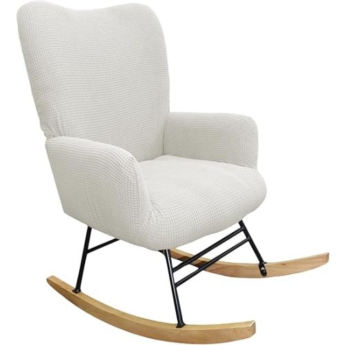 CRFATOP Jacquard 1 PC Nursery Rocking Chair Recliner Covers Upholstered Glider Rocker Banquet Armchair Slipcover Stretch Accent Chairs Furniture Protector for Living Room Bedroom Offices,White