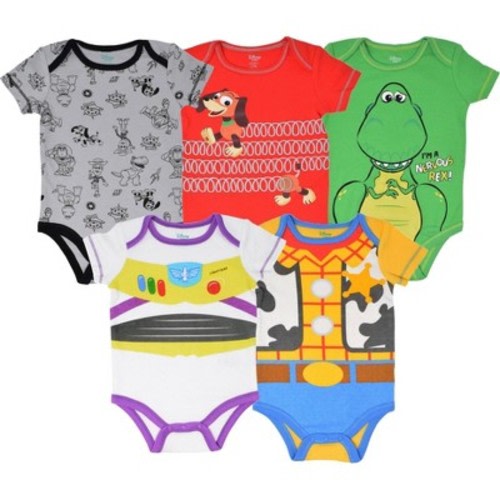 Disney Toy Story Woody Buzz Lightyear Slinky Dog Newborn Baby Boys 5 Pack Bodysuits 3-6 Months