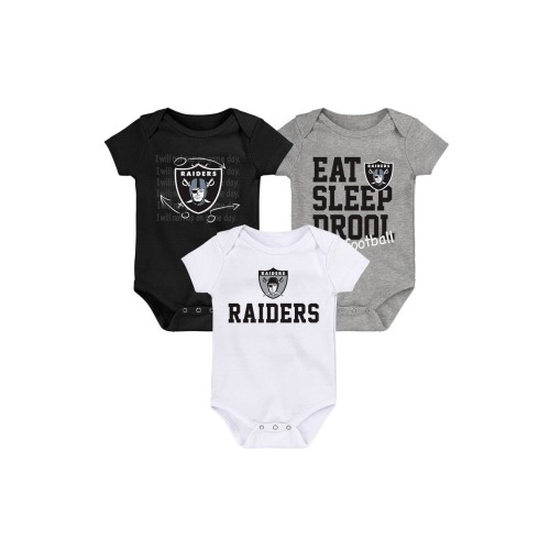 Newborn & Infant Black/White/Heather Gray Las Vegas Raiders Three-Pack Eat, Sleep & Drool Retro Bodysuit Set, 6-9M- Only a few left