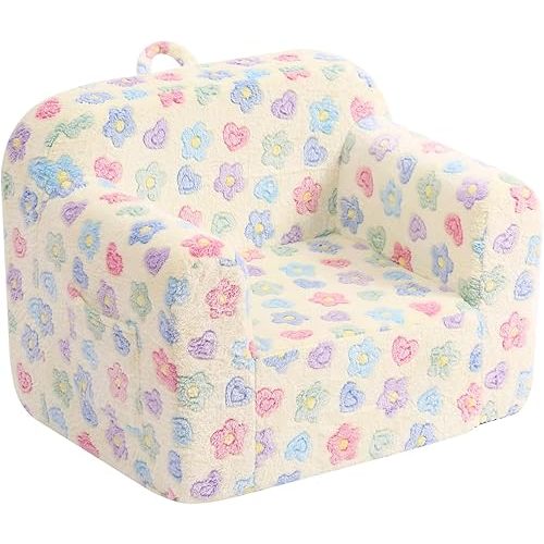 Tiita Kids Sofa, Childrens Couch with Carry Handle, Portable Toddler Foam Sofa Couch, Lightweight Kids Chair for Playroom, Dorm Room, Small Space, Flower