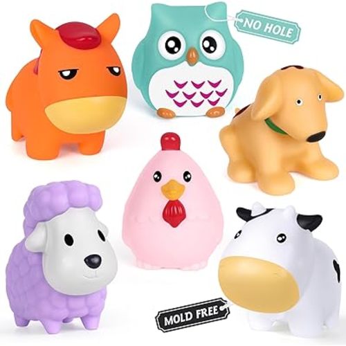 Bath Toys, 6 Pack Baby Bathtub Toys for Toddlers 1-3, No Hole Animal Bath Toys with Mesh Bag for Infants 6-12, Shower Toys for Kids Boys Girls Gifts (Farm Animal)