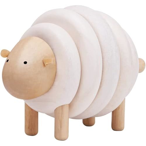PlanToys Lacing Sheep Wooden Toddler Toys for Color Sequencing with Colored Beads and Matching Different Sized Rings - Lace Together to Build the Sheep