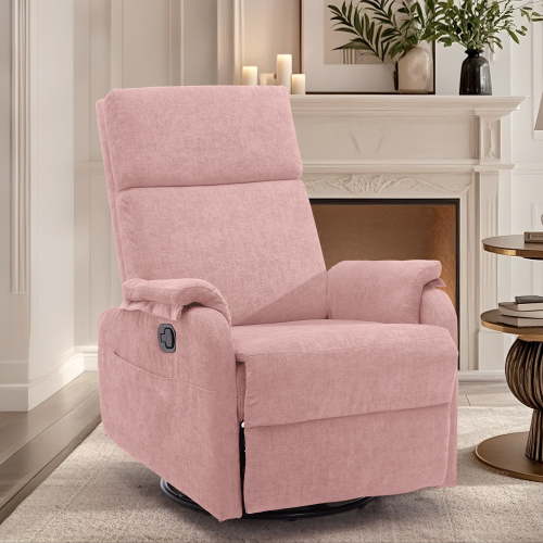YSICK Manual Swivel Rocker Recliner Chair for Small Spaces Chenille for Living Room,Pink