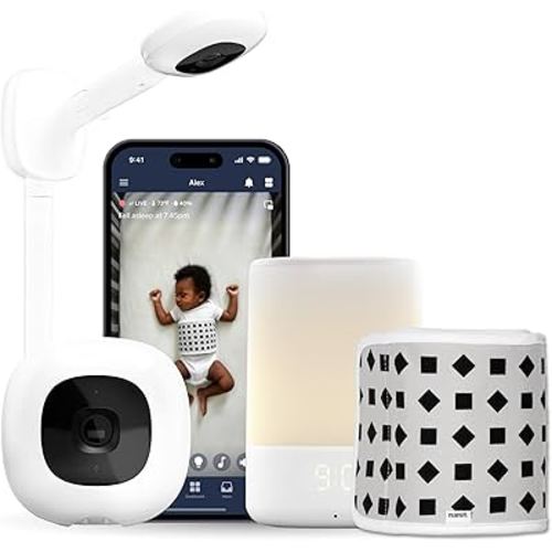 Nanit Essentials Smart Baby Monitor with Wall Mount – 1080p HD Wi-Fi Camera, Sensor-Free Breathing Monitoring, Sleep Tracking, Two-Way Audio, Night Vision, Sound & Motion Notifications, White
