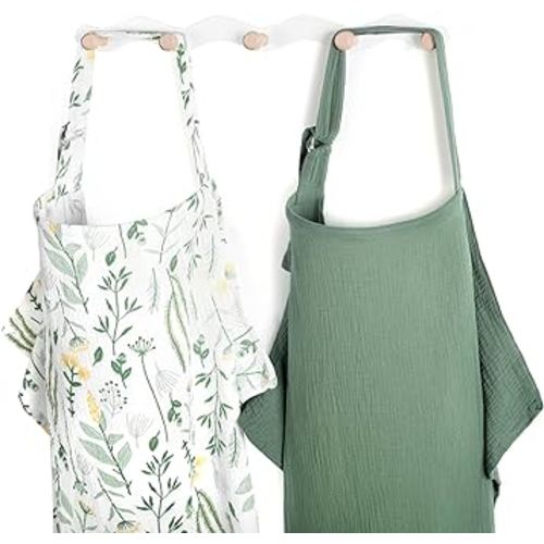 Yoofoss 2 Pack Muslin Nursing Cover for Breastfeeding, 100% Cotton With Arch Neckline, Soft Breathable Privacy Cover for Women, Multi-use Essentials