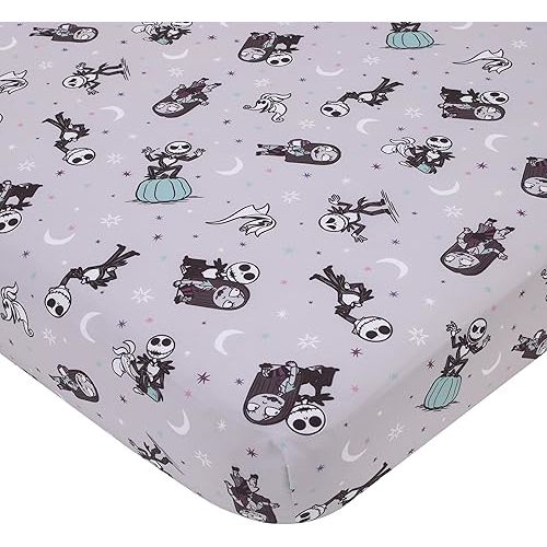 Disney Nightmare Before Christmas Gray, Black, White, and Blue, Jack Skellington Super Soft Nursery Fitted Crib Sheet