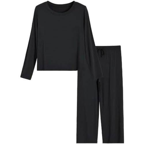 Latuza Women's Petite 2 Piece Pj Lounge Set Petite Length Top Wide Leg Pants