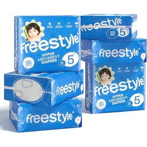 Freestyle Diapers – (Size 4) Hyper Absorbent & Non-Toxic – Disposable Diapers for Sensitive Skin – Ultra Soft Diapers (22-37 lbs) – 144 Count