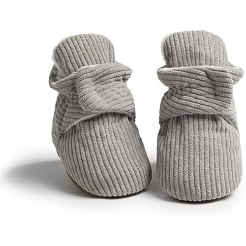 Babelvit Newborn Baby Boy Girl Soft Fleece Booties Stay On Infant Slippers Socks Shoe Non Skid Gripper Toddler First Walkers Winter Ankle Crib Shoes