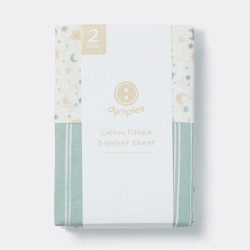 Dymples Cotton Fitted Bassinet Sheet 2 Pack - Moons/Stars