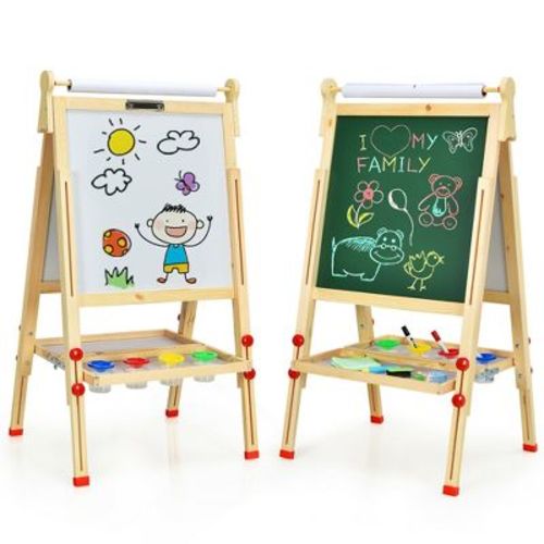 Costway Kids Art Easel W/paper Roll Double-sided Adjustable Drawing Easel Board