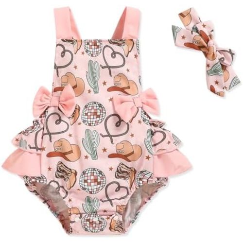 GRNSHTS Infant Baby Girls Ruffle Romper Toddler Sleeveless Halter Bodysuit Jumpsuit+Headband Summer Clothes