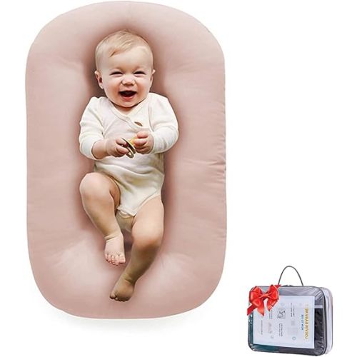 Baby Lounger for Newborns, Soft Baby Nest for Daily Rest & Baby Play Gym Mat, Portable Diaper Changing Pads for Boys & Girls 0-12 Months(Pink)