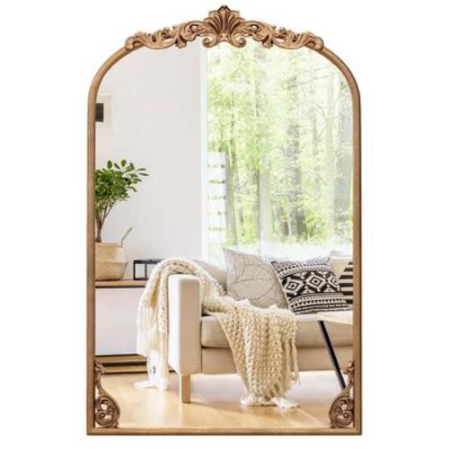 Costway 30" X 20" Gold Traditional Vintage Ornate Baroque Arched Mirror For Wall With Metal Frame