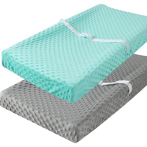 Minky Changing Pad Cover for Baby Boy and Girl 2 Pack Set Ultra Soft Solid Grey and Green