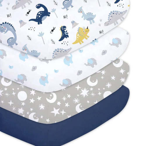 4 Pack Set Fitted Sheets for Standard Crib and Toddler Mattress