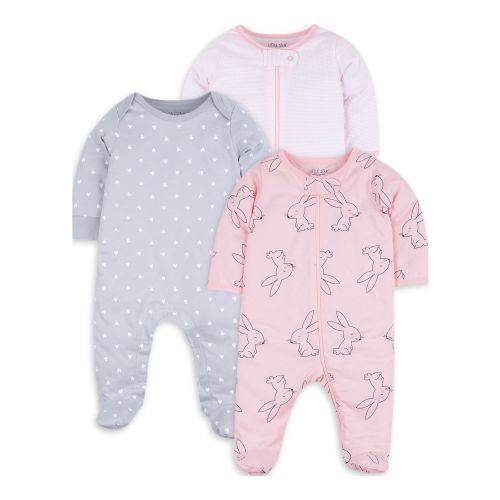 Little Star Organic Baby Girl 3Pk Sleep n Play, Size NB-9M