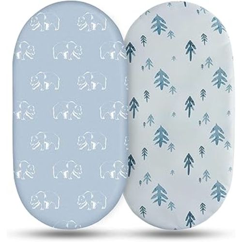 Bassinet Sheet, Bassinet Sheets for Baby Boy, Bassinet Sheet Neutral, Fit for Rectangle, Round, Oval, Hourglass Bassinet Mattress, Flexible for Different Bassinet Pad/Mattress, 2 Pack