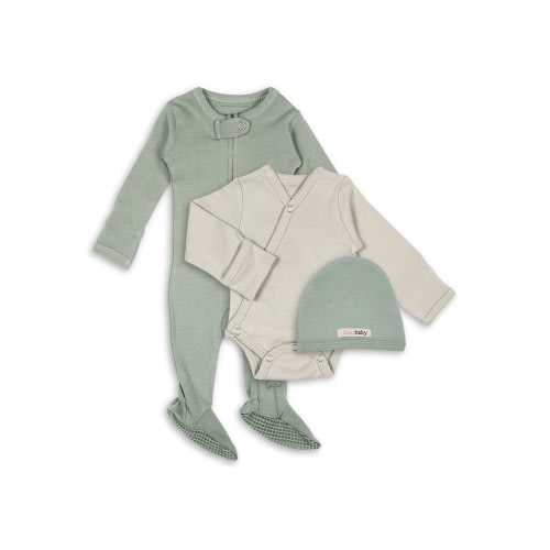 L'ovedbaby Baby Unisex 100% Organic Cotton 3pc Kimono Bodysuit, Sleep N Play & Hat Set, Size Newborn-6 Months