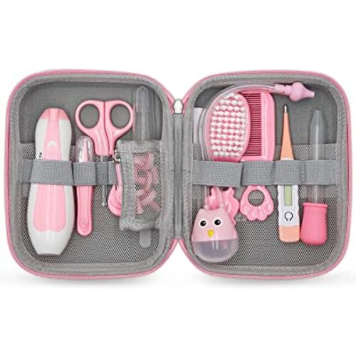 Baby Grooming Kit, Portable Baby Safety Care Set with Hair Brush Comb Nail Clipper Nasal Aspirator etc for Nursery Newborn Infant Girl Boys Keep Clean(17 in 1 Pink)