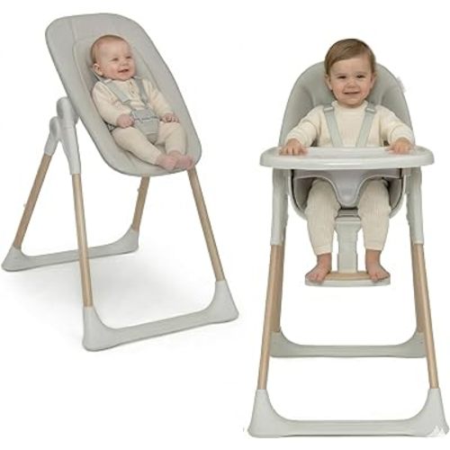 Delta Children Duet 2-in-1 High Chair and Infant Seat - Dishwasher Safe Meal Tray - FSC-Certified Wood, Taupe
