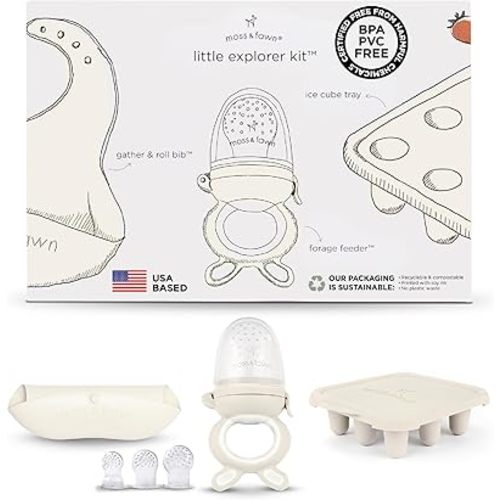 Moss and Fawn Little Explorer Kit - Teething Pacifier & Bib - Ecru