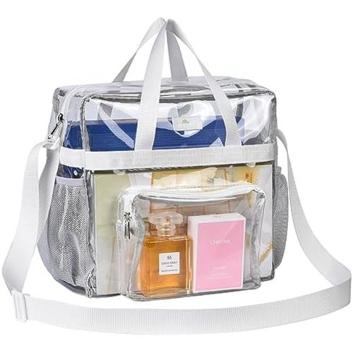 MAY TREE Clear Bag for Stadium Events 12×6×12 Clear Tote Lunch Bag with Reinforced Straps for Work and Sporting Events, White