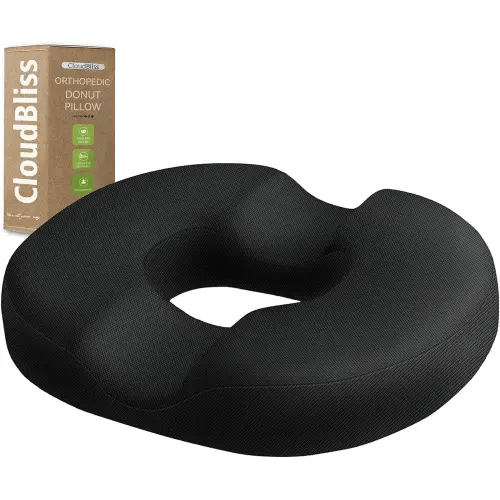 Donut Pillow Seat Cushion Chair Pad for Tailbone Pain Relief and Hemorrhoids, Memory Foam Seat Chair Cushion for Postpartum Pregnancy, Seat Cushions for Men and Women for Home & Office, (Black)