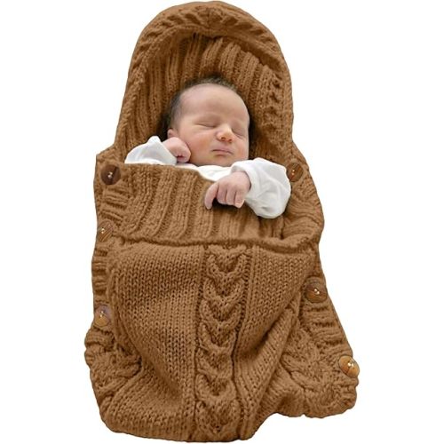 XMWEALTHY Newborn Baby Wrap Swaddle Blanket Knit Wrap Blanket Bag Receiving Blankets Stroller Wrap for Baby Coffee 0-6 Month