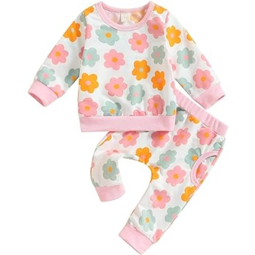 Hnyenmcko Newborn Baby Girl Clothes Waffle Long Sleeve Floral Sweatshirt Shirt Top + Pants Infant Fall Winter Outfits Set