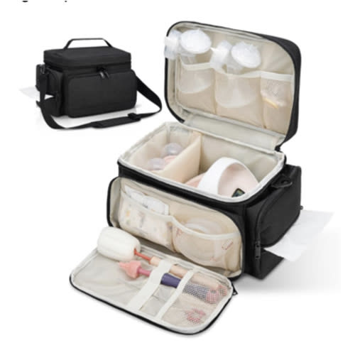 Breast Pump Bag Fit for Spectra S1 and S2, Pumping Bag with Waterproof Mat for Pump Accessories, Portable Pump Carrying Case for Work, Travel and Family Use, Black