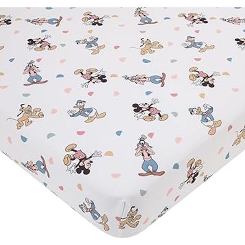 Disney Mickey Mouse Light Blue, White, and Tan Donald Duck, Goofy, and Pluto Super Soft Nursery Fitted Crib Sheet