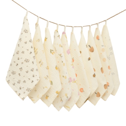 Baby Washcloths, Natural Cotton Face Towels, Lovely Patterns Newborn Burp Cloths And bathing rags,10 Pack, 12x12 inches