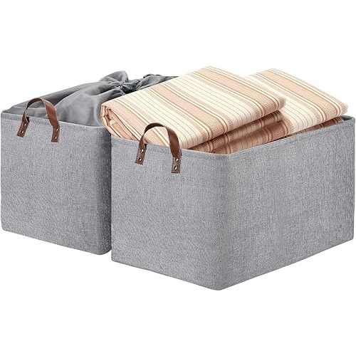 DULLEMELO Large Grey Storage Baskets 70L Oversized Dog Toy Bin Basket, Collapsible 22" X 15" X 13" Extra Large Fabric Baskets for Storage Clothes, Toys, Blankets Organizers (Grey)