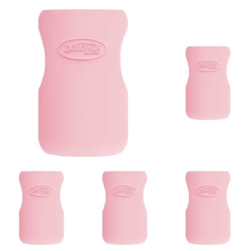 Dr. Brown’s Natural Flow® Options+™ Glass Baby Bottle Sleeves, 100% Silicone, 9 oz, Wide-Neck, Pink (Pack of 5)
