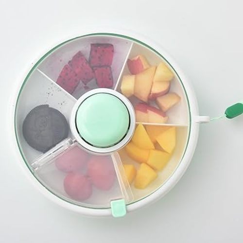 NINU Kids Original Snack Spinner Bundle with Hand Strap and Sticker Sheet - Reusable Snack Container with 5 Compartment Dispenser and Lid | BPA and PVC Free | Dishwasher Safe | No Spill, Leakproof