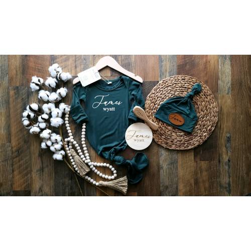 Deluxe Bamboo Green Baby knotted gowns | Maternity Nursing Hospital Robes  |  Soft Bamboo baby take home boy girl gown Baby Shower Gifts