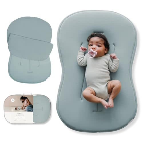 snuggle me® Baby Lounger Curve (0-6 Months) - Premium Organic Cotton with Foam Core, Machine-Washable Cover, Buttery-Soft & Breathable Infant Lounger with Travel Bag (30 in x 20 in x 1.9 in) - Slate