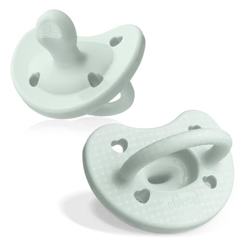 Chicco PhysioForma Luxe Silicone One Piece Pacifier for Babies Aged 0-6m | Fashion Textured Shield | BPA & Latex Free| Reusable Sterilizing Case | Mint, 2pk