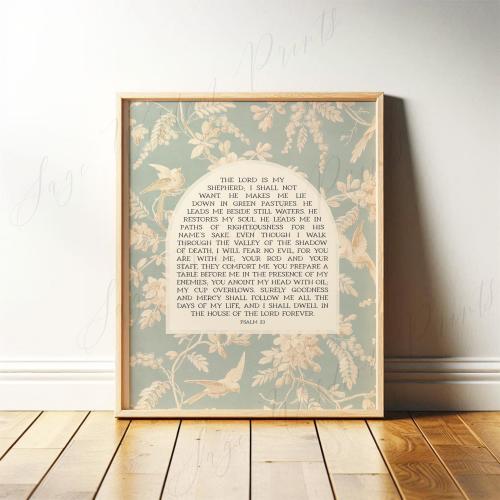 Psalm 23 Print | Christian Wall Art, Nursery Bible Verse Wall Hanging, Vintage Subtle Scripture Art for Godly Home or Church Print or Canvas