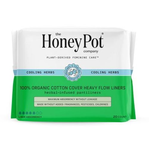 The Honey Pot Company, Herbal Heavy Flow Pantiliners With Wings, Organic Cotton Cover - 20ct