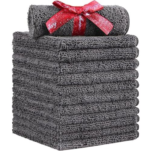 HOMEXCEL Microfiber Washcloths 12 Pack, Highly Absorbent and Soft Face Towel, Multi-Purpose Grey Wash Cloths for Bathroom, Hotel, Spa, Gym, and Kitchen, 12x12 Inch