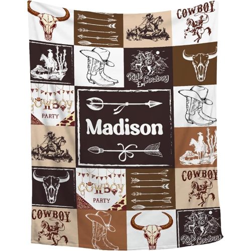Personalized Cowboy Baby Blankets, Custom Baby Blankets with Name for Boys Girls, Baby Western Stuff, Cowboy Cow Prints Swaddle Blanket for Crib Stroller Travel Bed, Best Gift for Baby Newborn 30"x40"