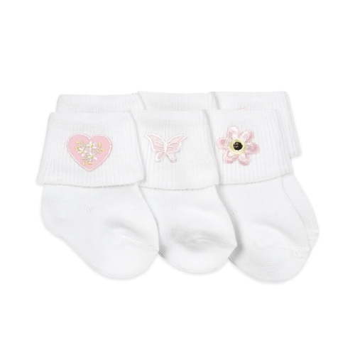 Jefferies Socks Baby Girls Applique Embroidered Cotton Turn Cuff Socks 3 Pair Pack