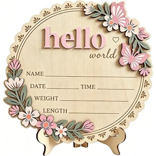 Baby Announcement Sign 5.9 Inch Hello World newborn sign Boy or Girl Sign
